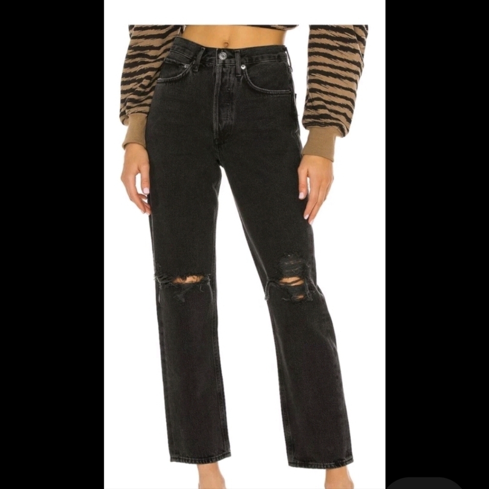 Agolde Womens Jeans Size 27 Mid Rise Loose Fit Photogram Black Designer Luxury